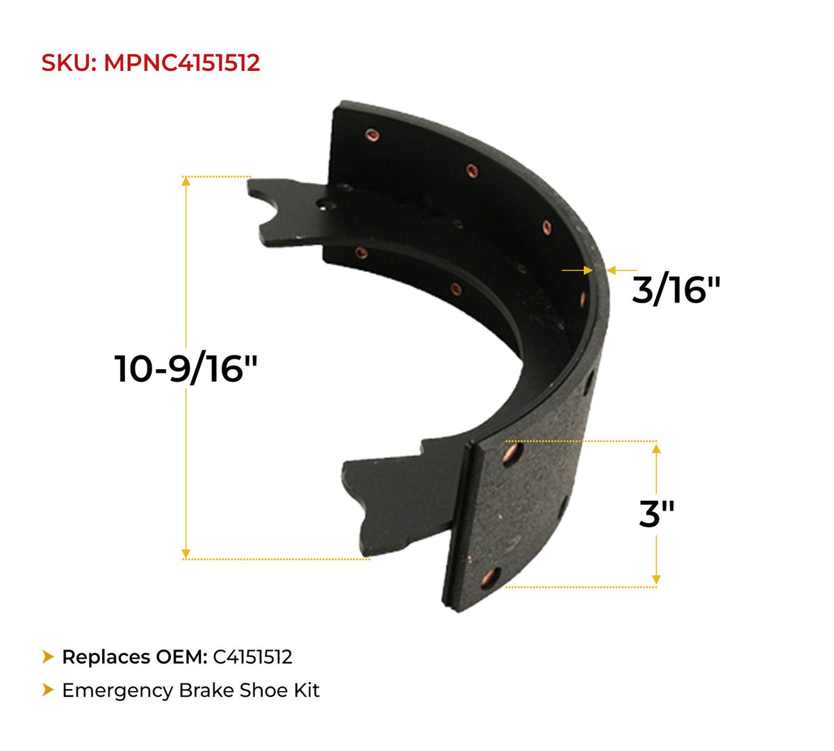 Emergency Brake Shoe Kit Replaces OEM C4151512 for Vehicle Repair