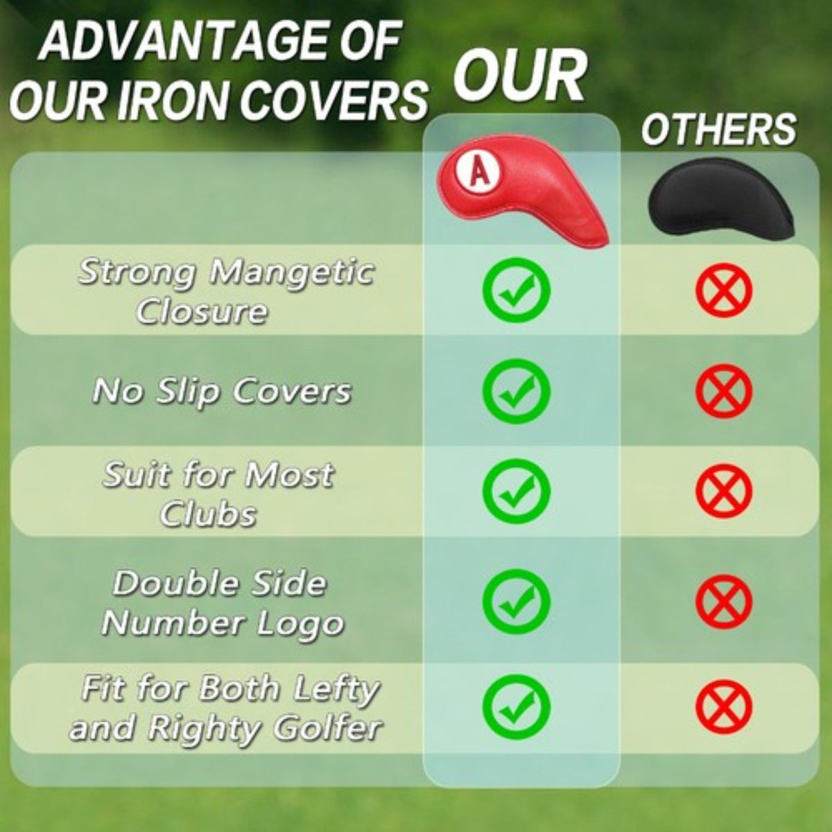 Golf Club Headcovers Magnetic Leather 9 Pack for Irons - Main Iron Clubs