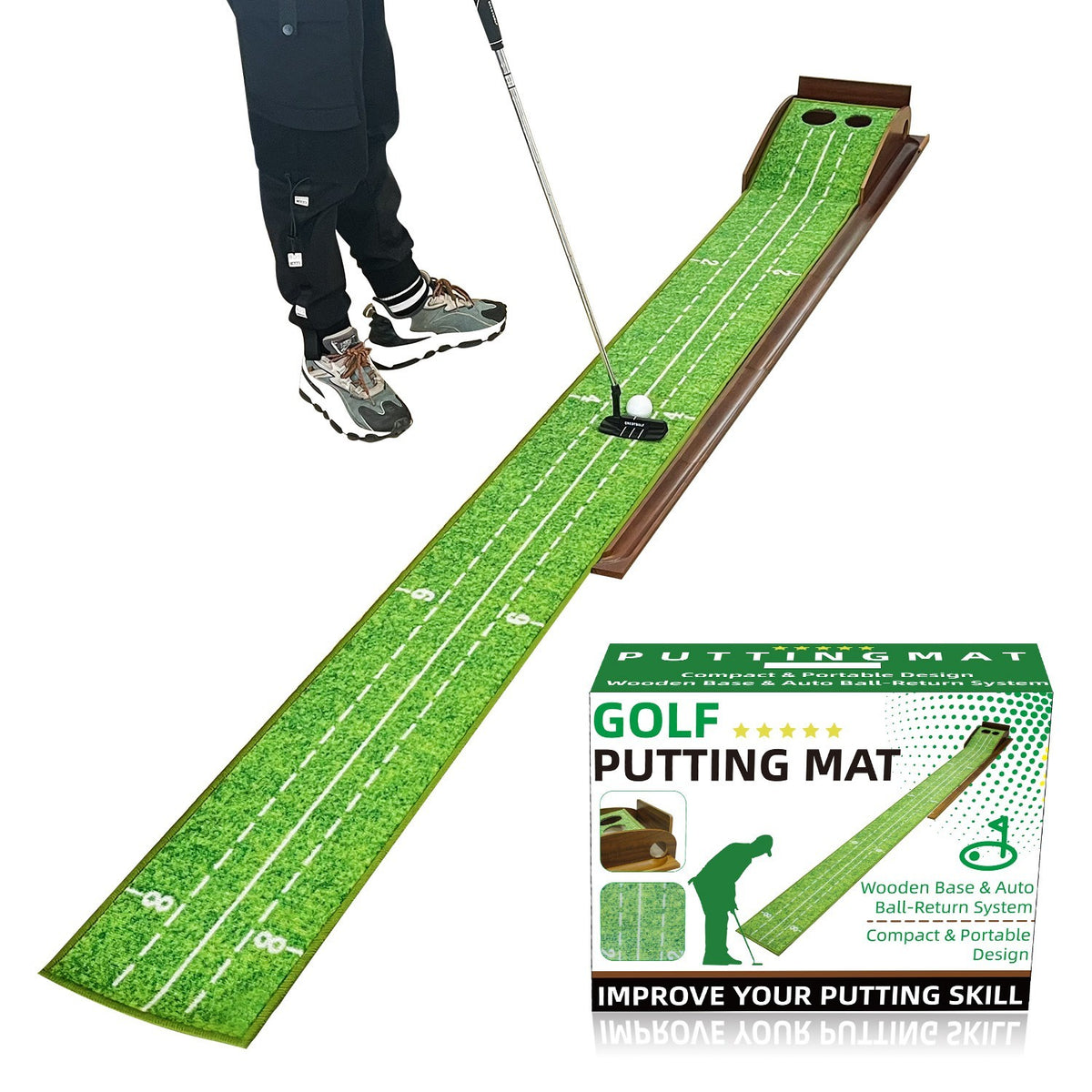 Golf Putting Mat 9.265 Ft Indoor & Outdoor Practice Green with Ball Return System