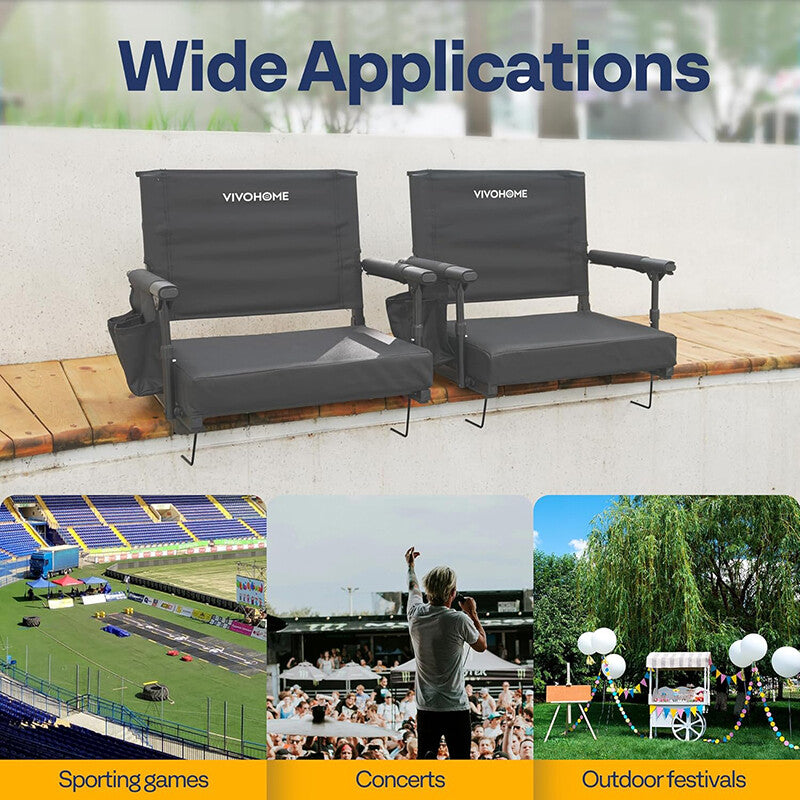 Portable Stadium Bleacher Seat with Armrests & Cushion, Shoulder Strap 2 Pack