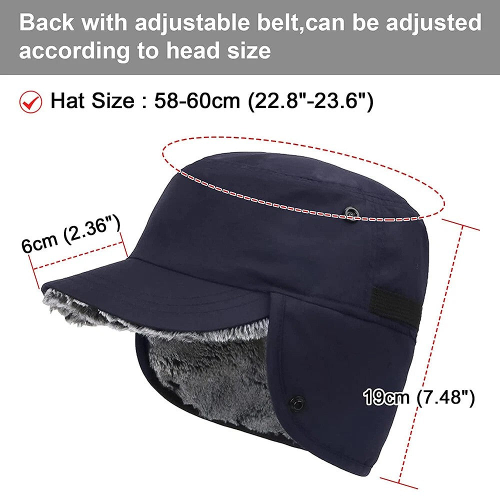 Men's Winter Hat with Visor and Earflaps - Waterproof, Insulated, Adjustable