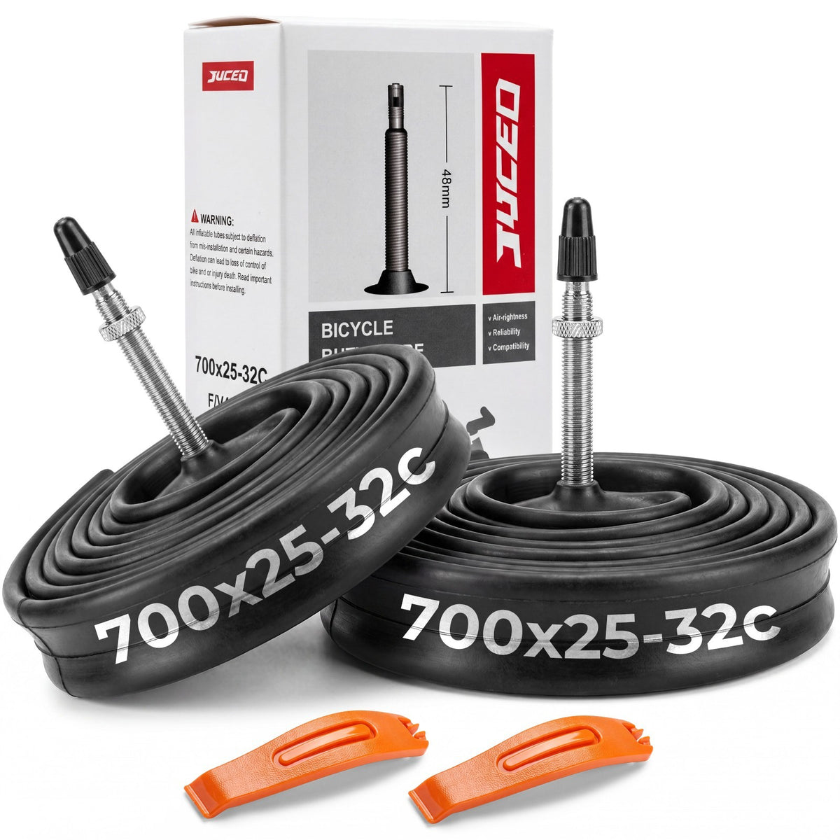 2 Pack 700C Bicycle Inner Tubes 25C/32C with 48mm Presta Valve - Heavy Duty Butyl Rubber