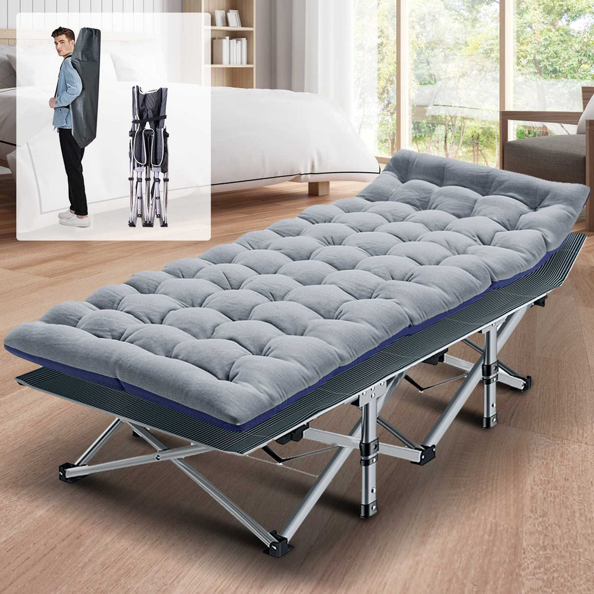 Heavy Duty Folding Camping Cot with Mattress for Adults and Kids