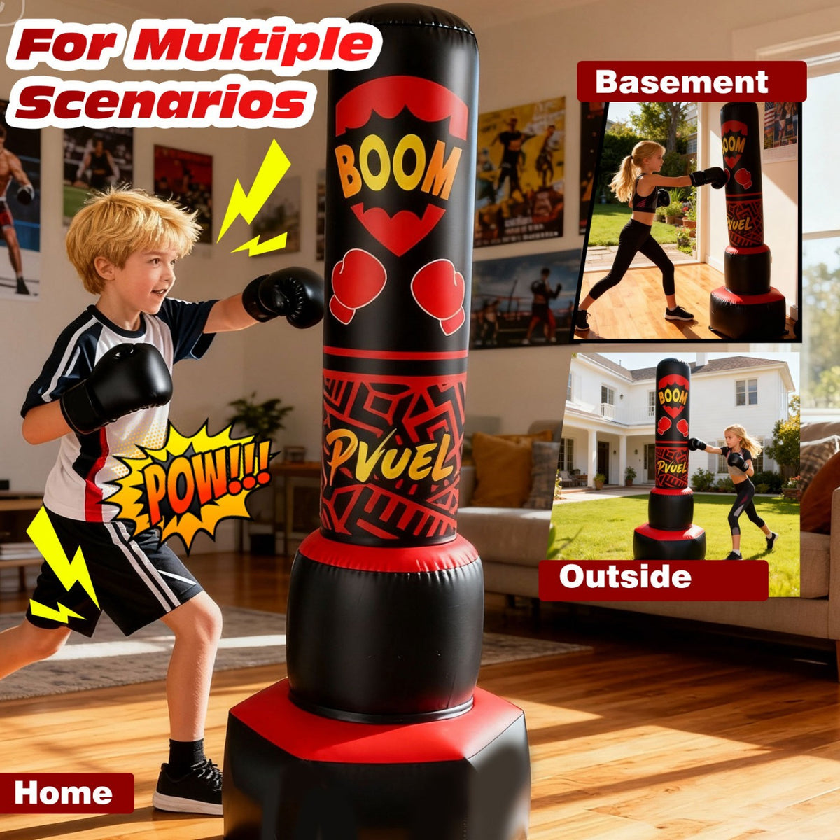 Kids Punching Bag Set with Gloves and Pump - Inflatable Freestanding Martial Arts Toy
