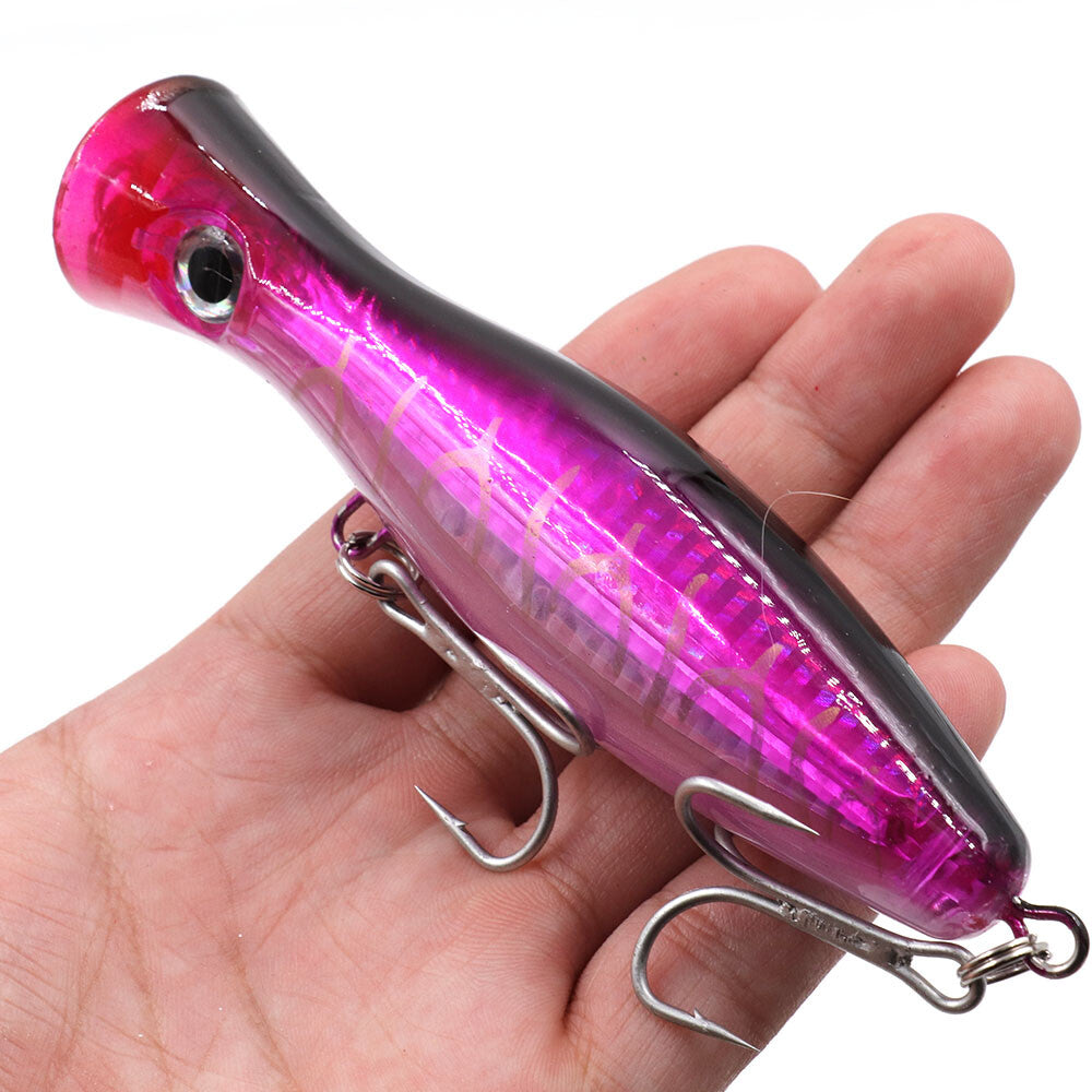 6pcs Popper Fishing Lures Set with 3D Eyes Topwater Baits 40g