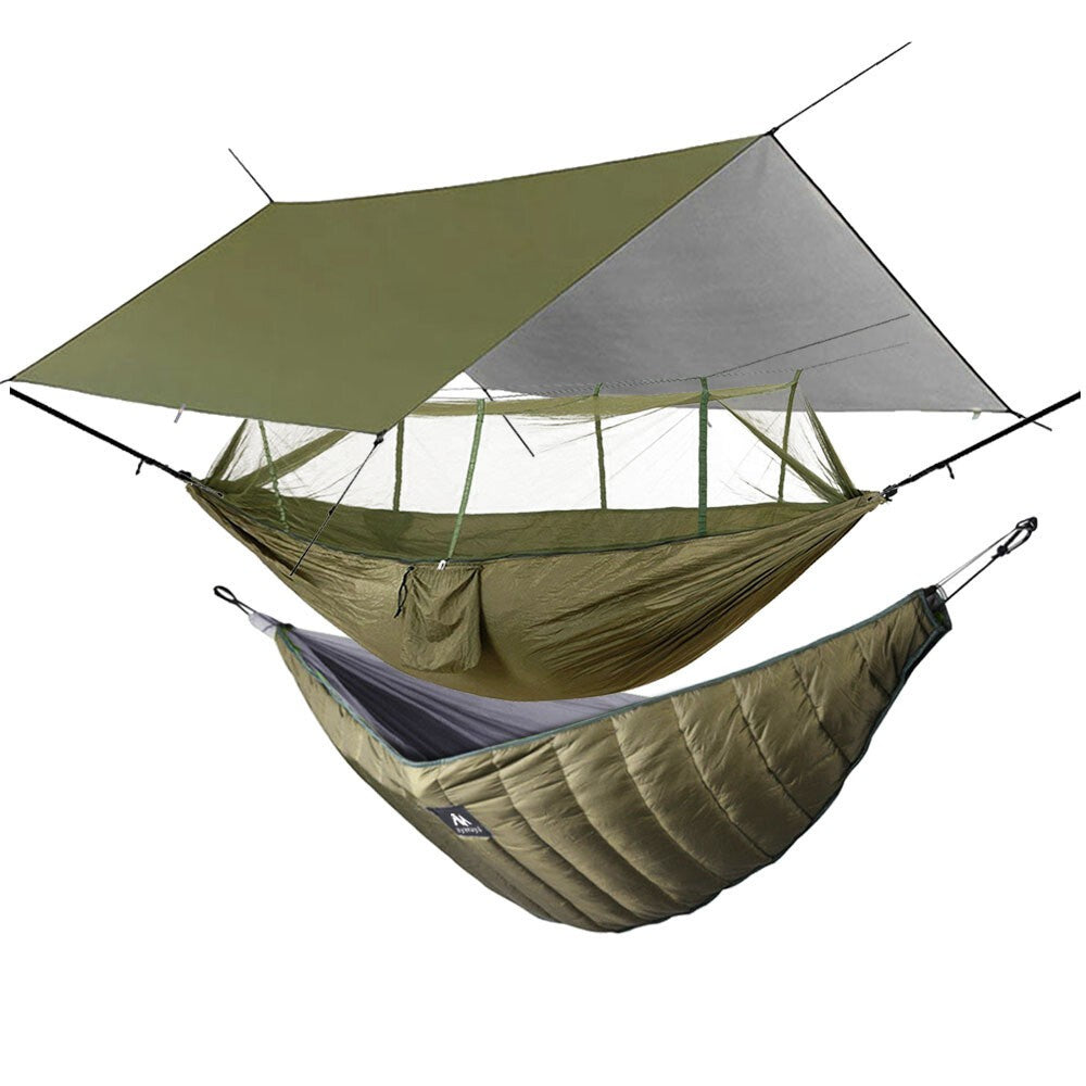 Camping Hammock with Mosquito Net, Rainfly, Under Quilt & Tarp Set