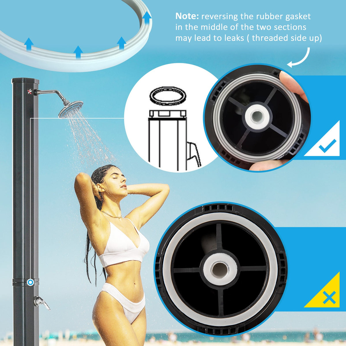 7ft Outdoor Solar Shower with Adjustable Hot Cold Water for Poolside & Garden