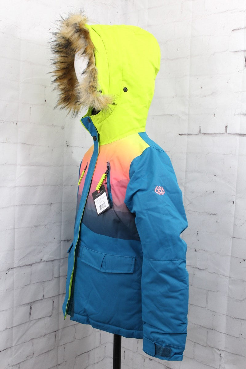 Girl's Youth Snow Jacket with Insulation and Waterproof Features - Small, Dark Lagoon/Mountain Sunset