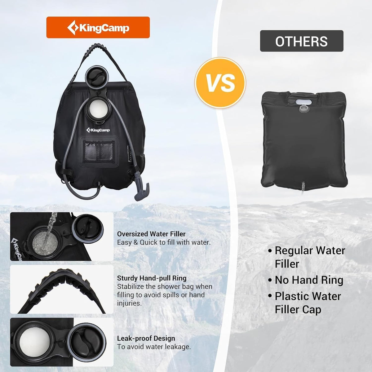 Portable Solar Shower Bag 5 Gallon with Thermometer & Removable Hose for Camping