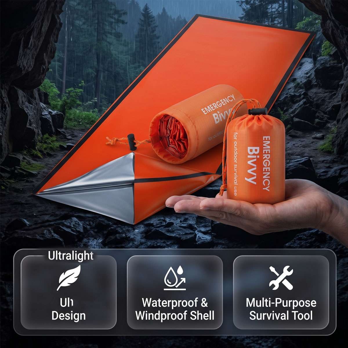 Emergency Sleeping Bag Thermal Blanket Waterproof for Outdoor Survival 36x84 in
