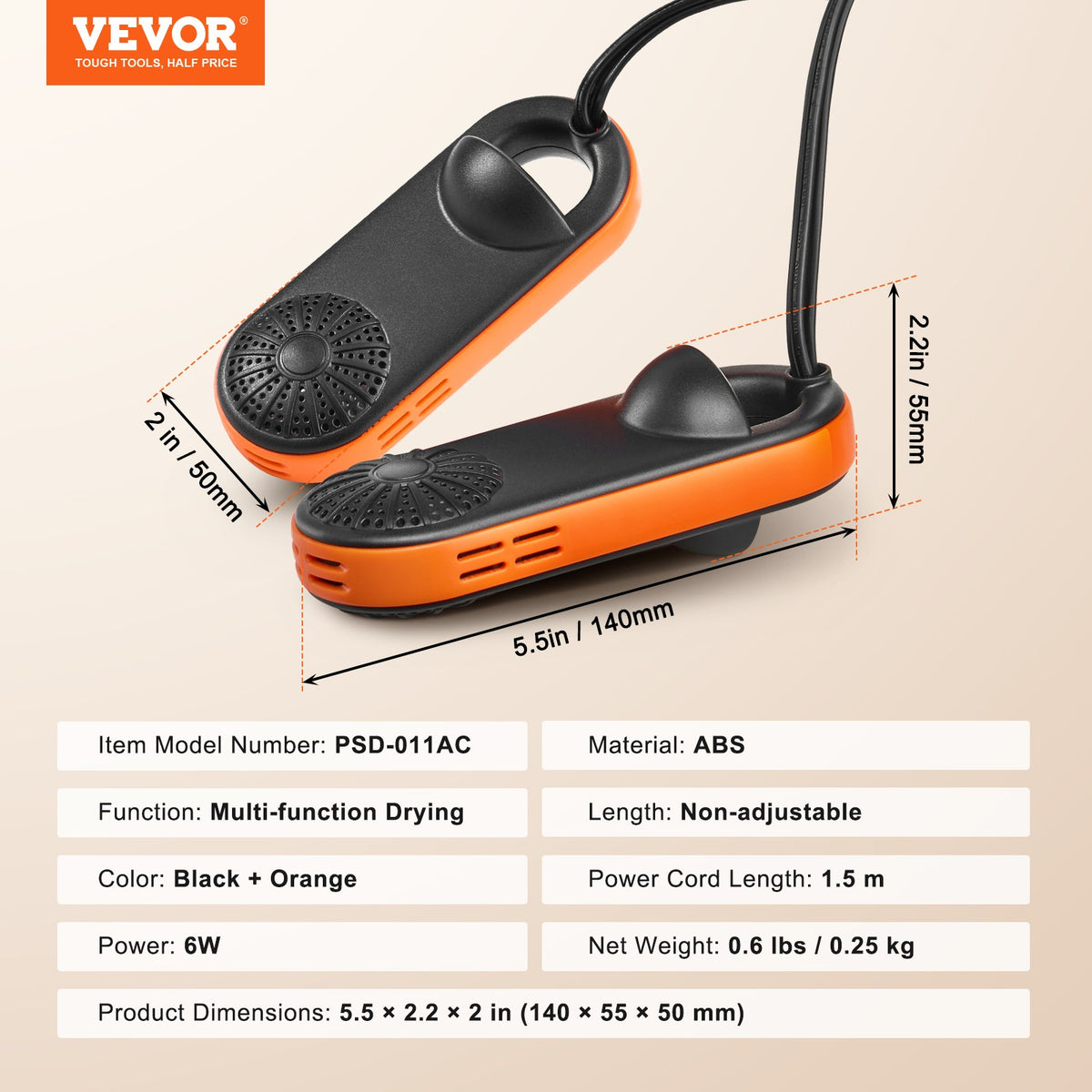 Portable Shoe Dryer Boot Dryer with Quick & Even Drying - Black & Orange