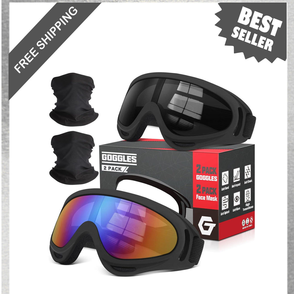 Motorcycle Goggles with UV400 Protection & Neck Gaiter Set – Pack of 2