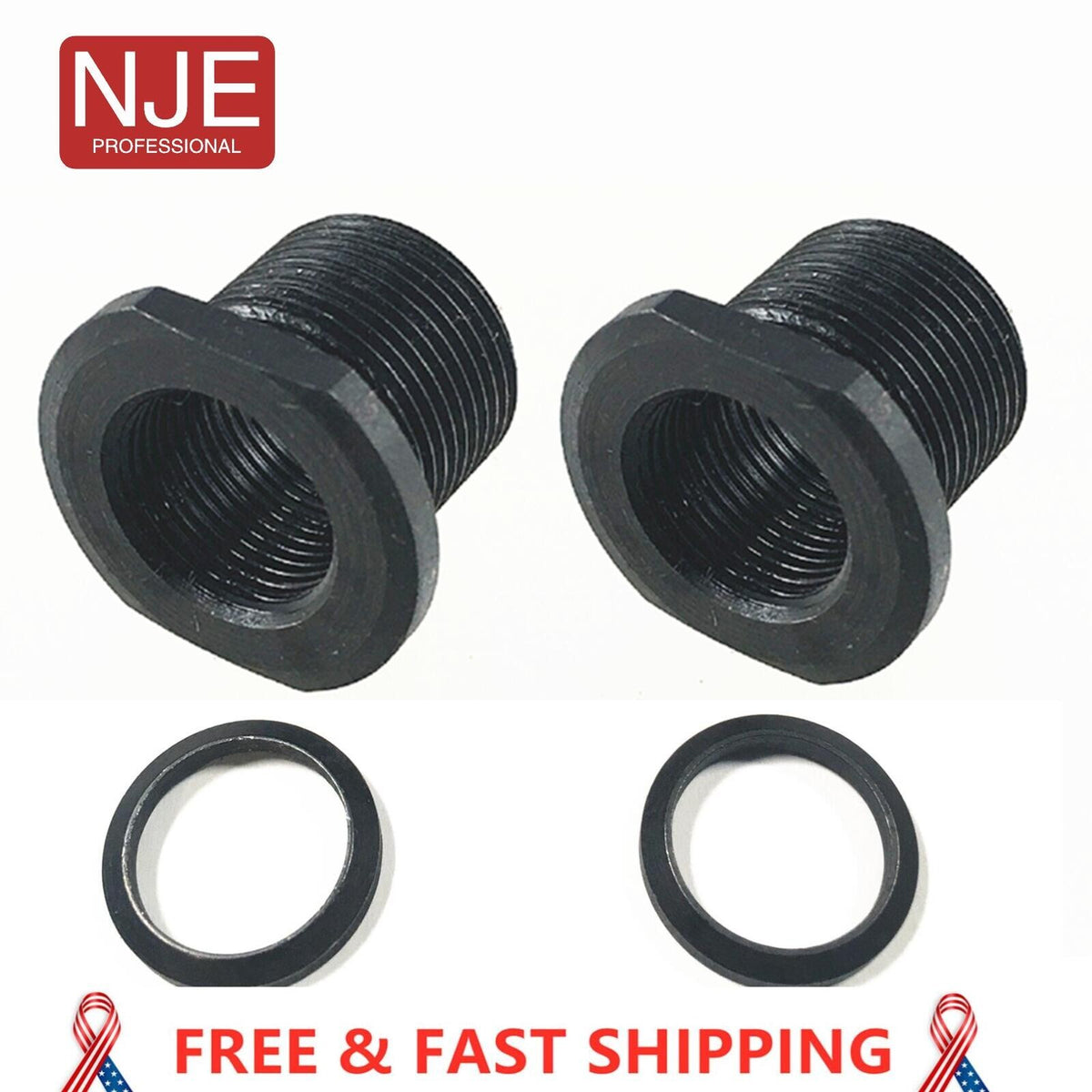 Steel Thread Adapter 1/2x28 to 5/8x24 with Crush Washers - High Quality