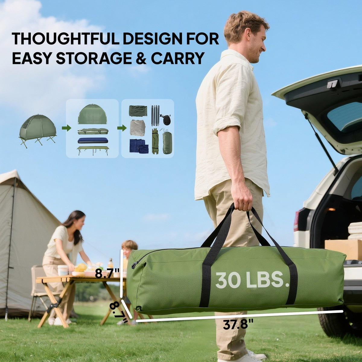 Outdoor Camping Tent Cot with Air Mattress and Sleeping Bag - Portable, Elevated Bed Set
