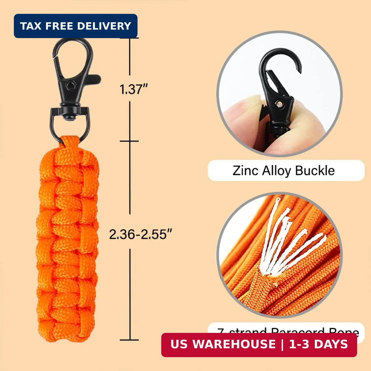 Paracord Zipper Pull Replacement Set with Metal Clasp for Backpack, Jacket, and Gear - Orange