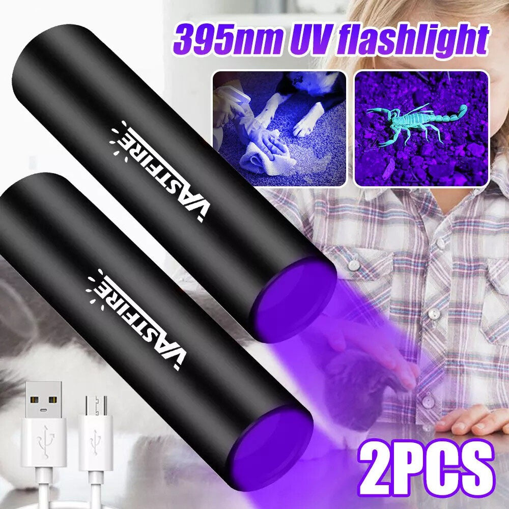 365nm UV Handheld Blacklight Torch LED Flashlight USB Rechargeable