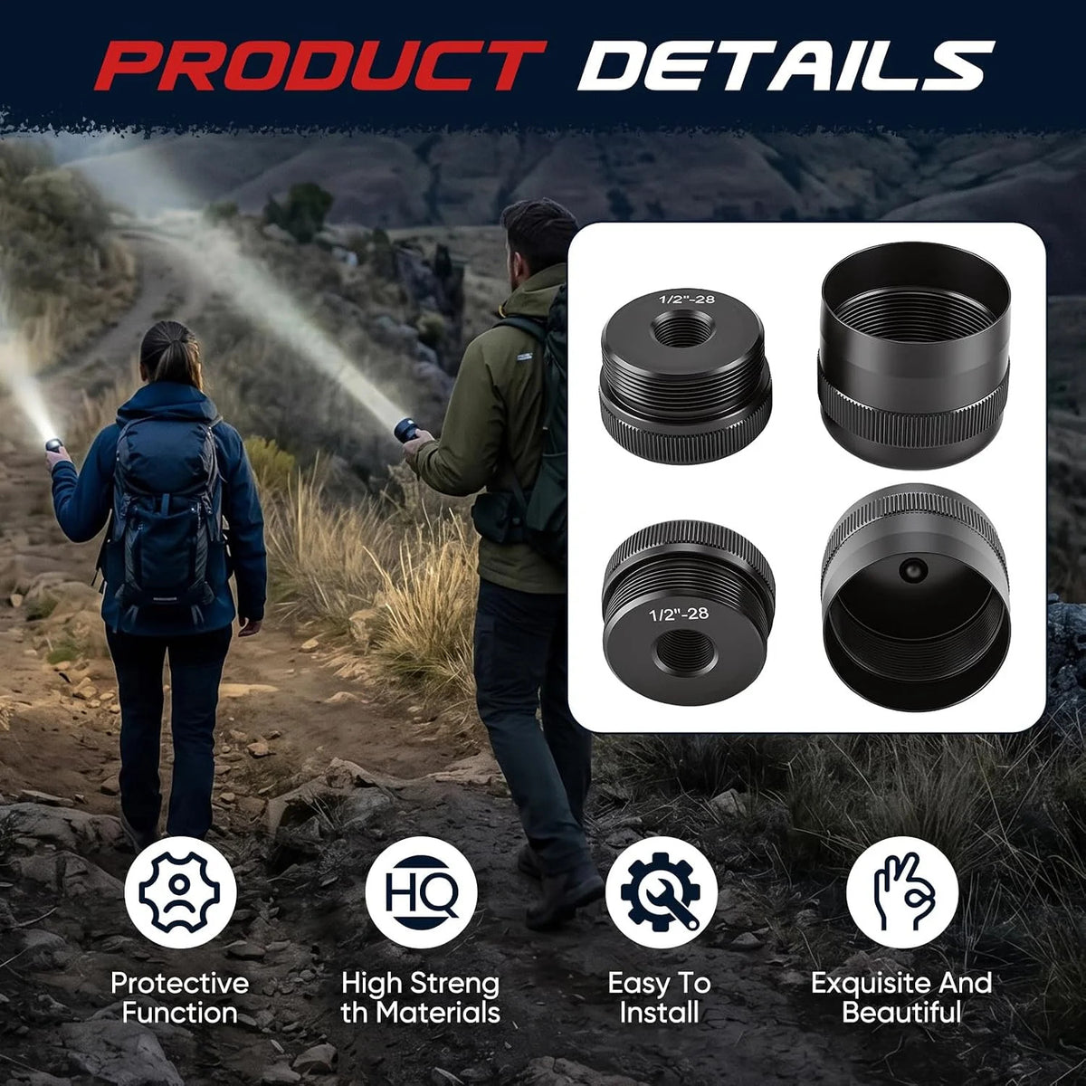 1/2-Inch-28 Threaded Aluminum End Cap for Standard D Cell Flashlights