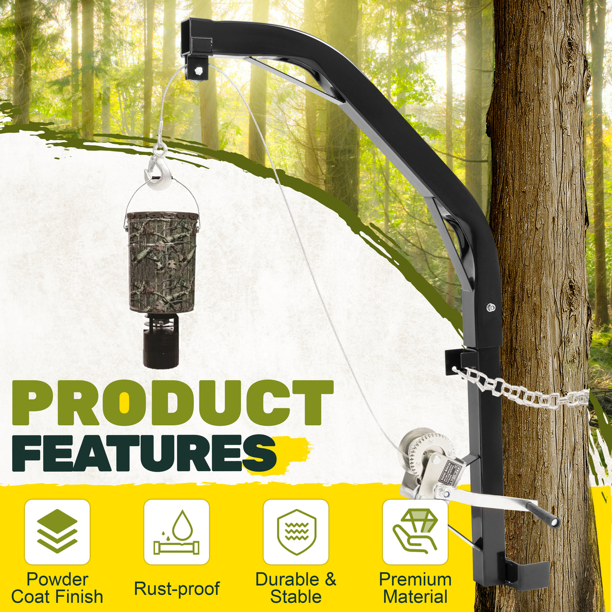 Tree Mounted Deer Hoist for Hunting 400LBS Game Lift Winch, 23FT Steel