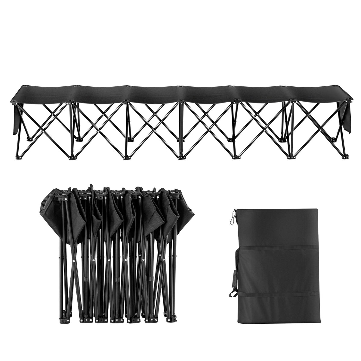Portable Folding 6-Seat Sports Bench with Side Bag and Carry Bag - No Backrest