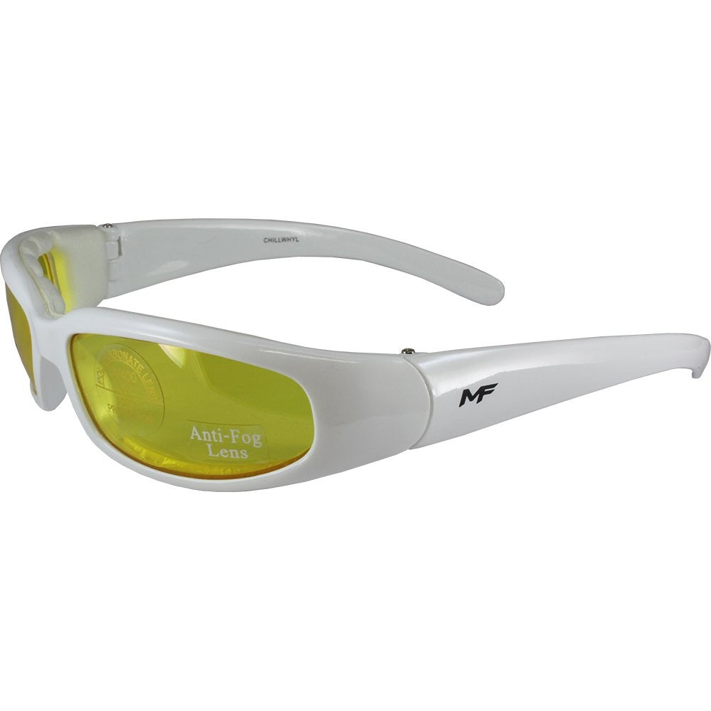 Performance Cycling Glasses with Vented Foam Padding White Frame Yellow Lens