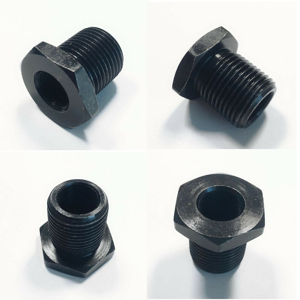 Steel Thread Adapter 1/2x28 to 3/4x16 Black Muzzle Fitting with Crush Washer