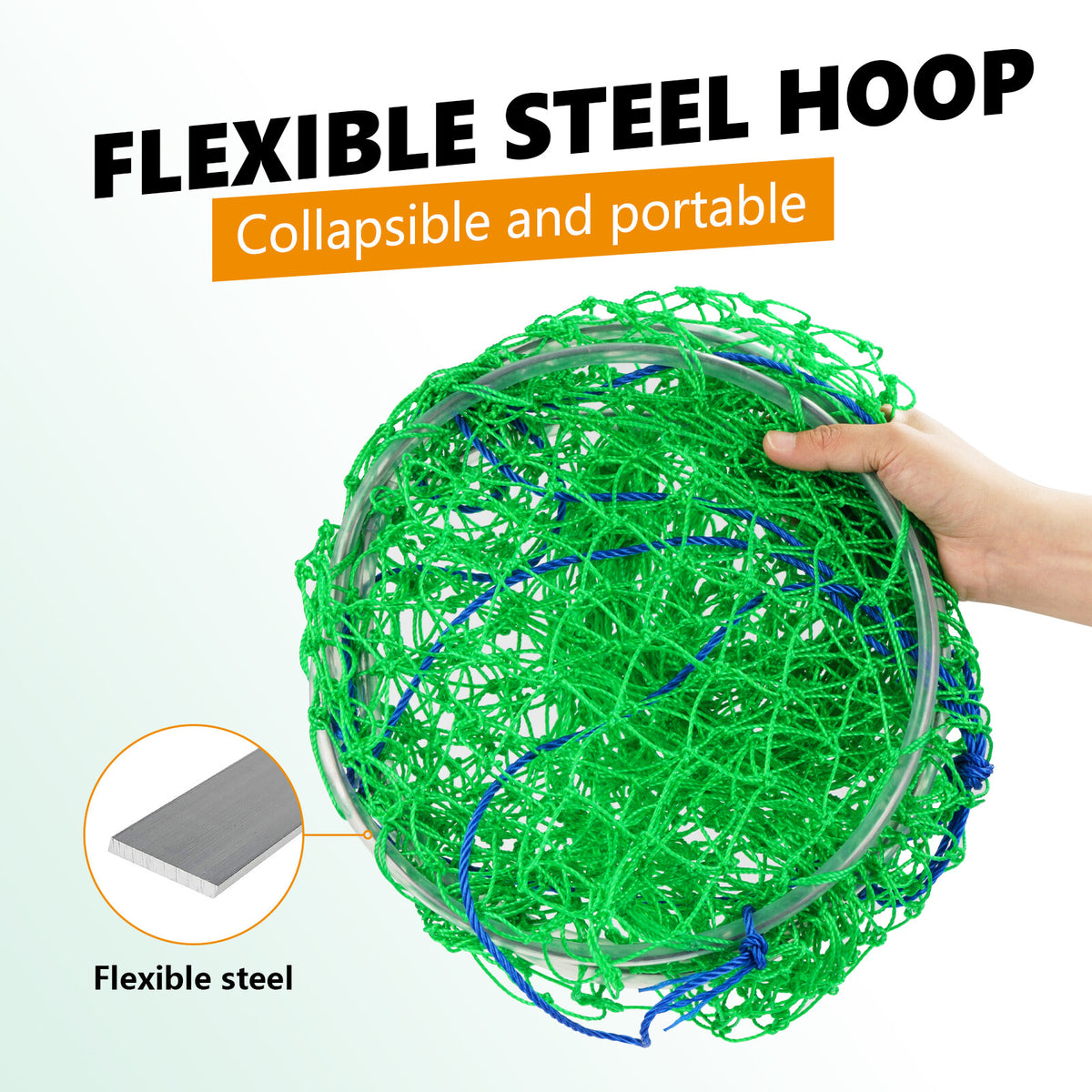 Foldable Bridge and Pier Fishing Net - Steel Hoop, Nylon Mesh, Multi-Size