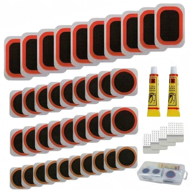 Bike Tire Repair Kit with Vulcanizing Patches and Tool Set for Emergency Fix
