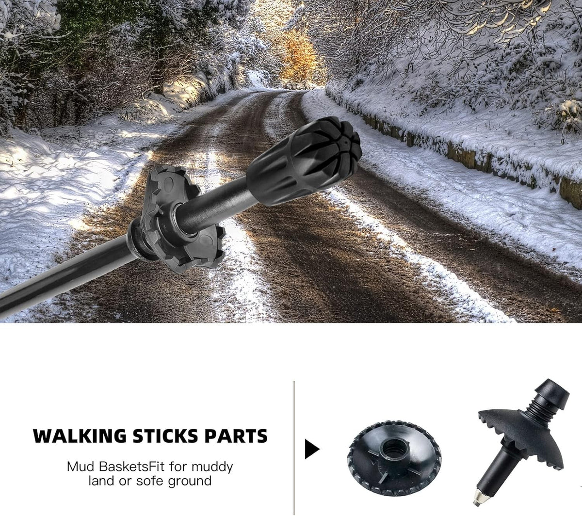 6 Pack Hiking Walking Stick Tips & Snow Baskets Replacement Set