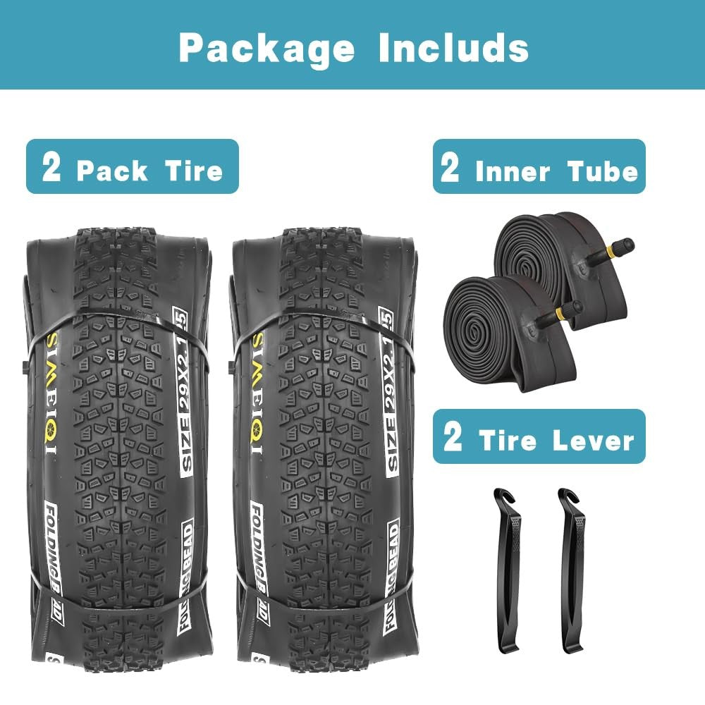 29x2.125 Bike Tires with Tubes and Levers 2 Pack for Mountain Bikes