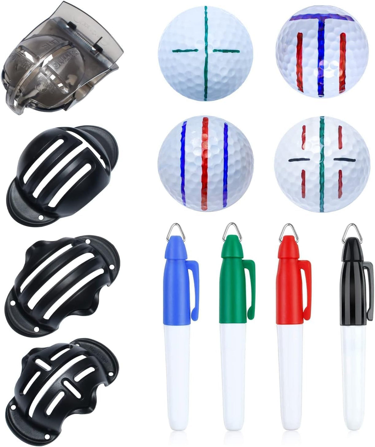 Golf Ball Marker Kit with 8 Stencils & 4 Permanent Markers for Alignment