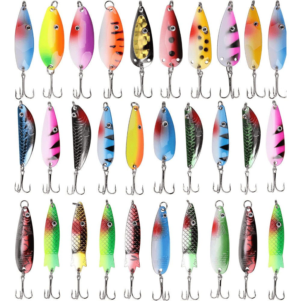 30pcs Metal Fishing Spoon Lures Cast Baits for Trout & Trolling