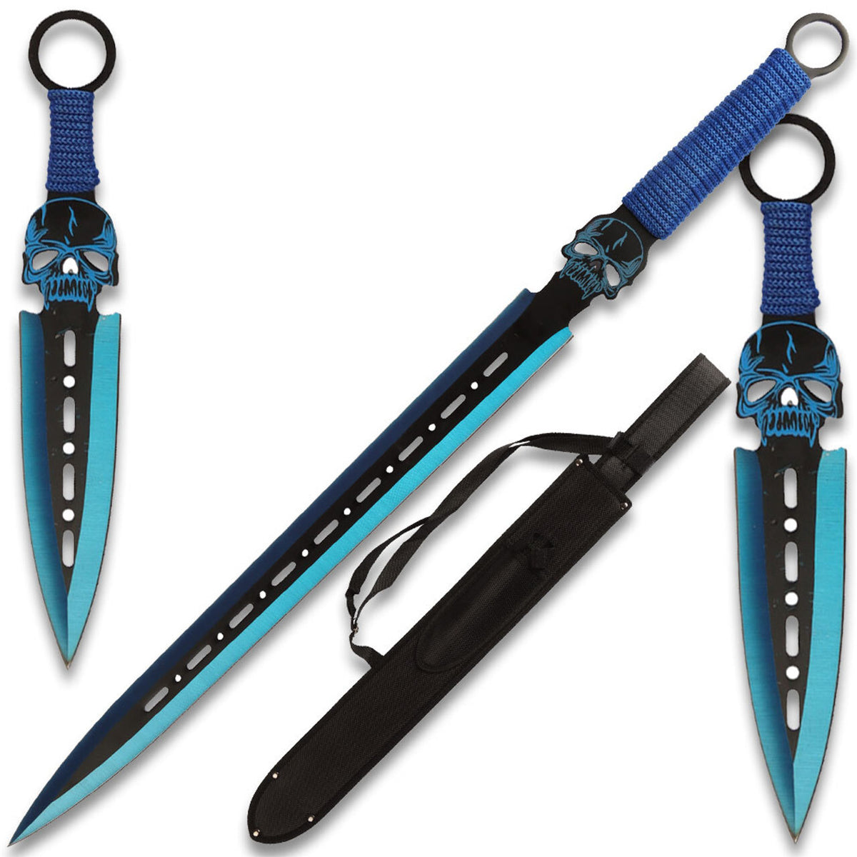 Fantasy Blue Demon Warrior Sword Set - 2 pcs 26.5" Stainless Steel Blades