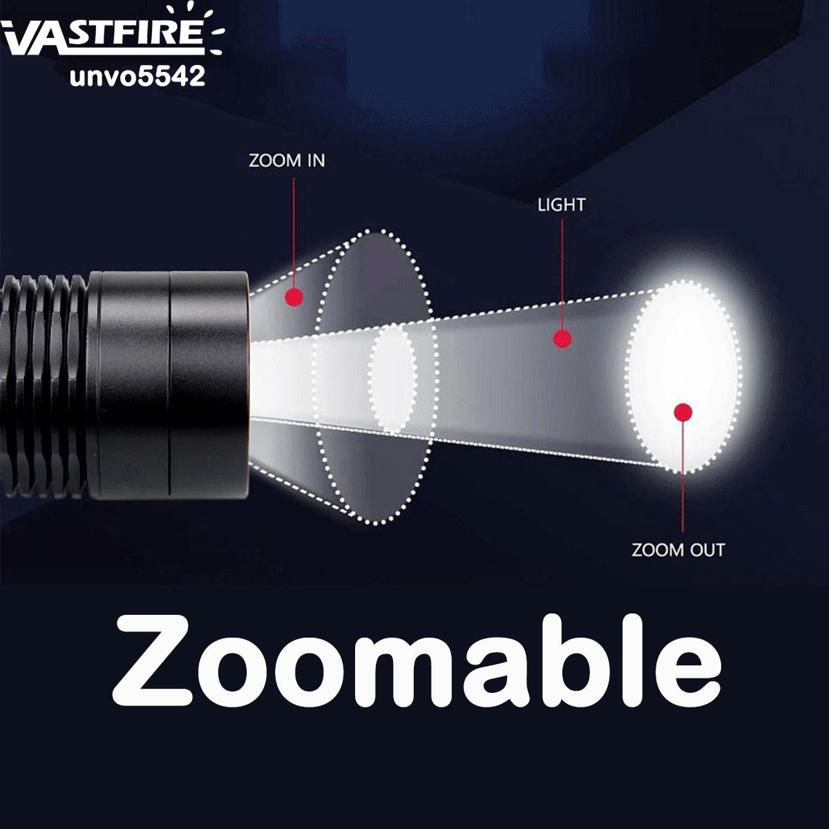 LED Flashlight with Zoom, Red/White Light, 800 Yards Hunting Torch