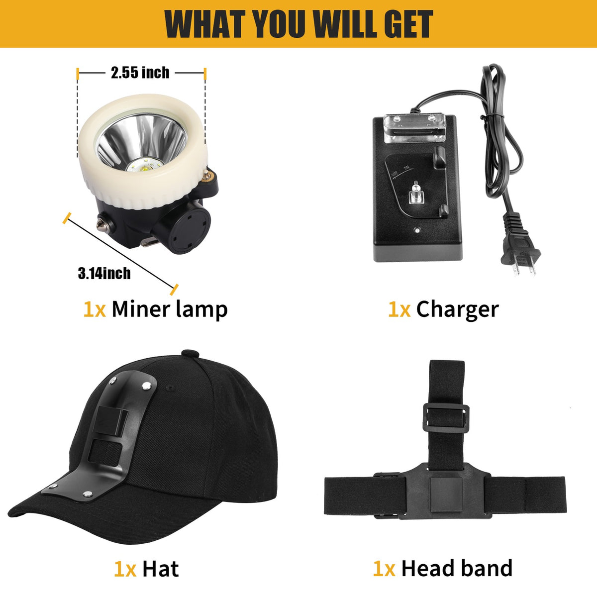 Rechargeable LED Mining Headlamp Waterproof Headlight with Miner Cap