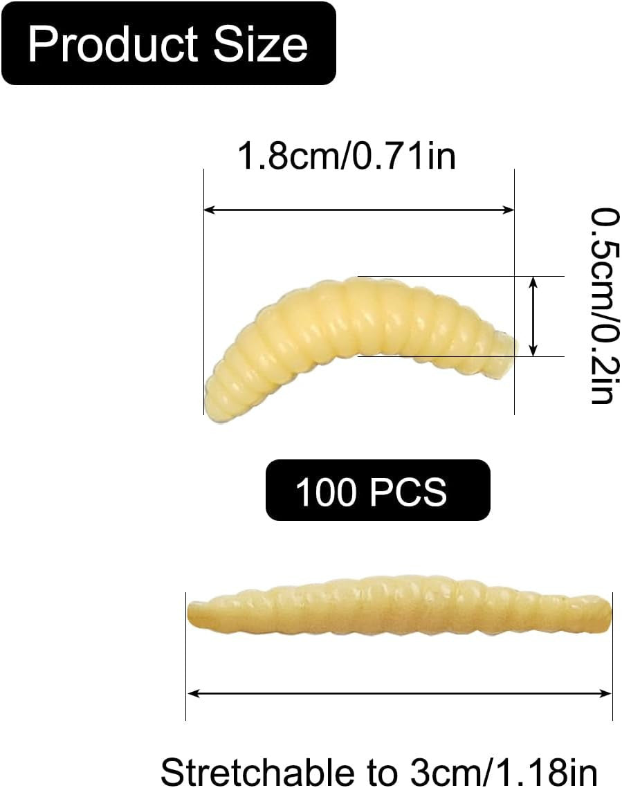 100 Pcs Soft Plastic Worms for Fishing - 1 Inch Maggot Baits for Bass & All Freshwater Fish