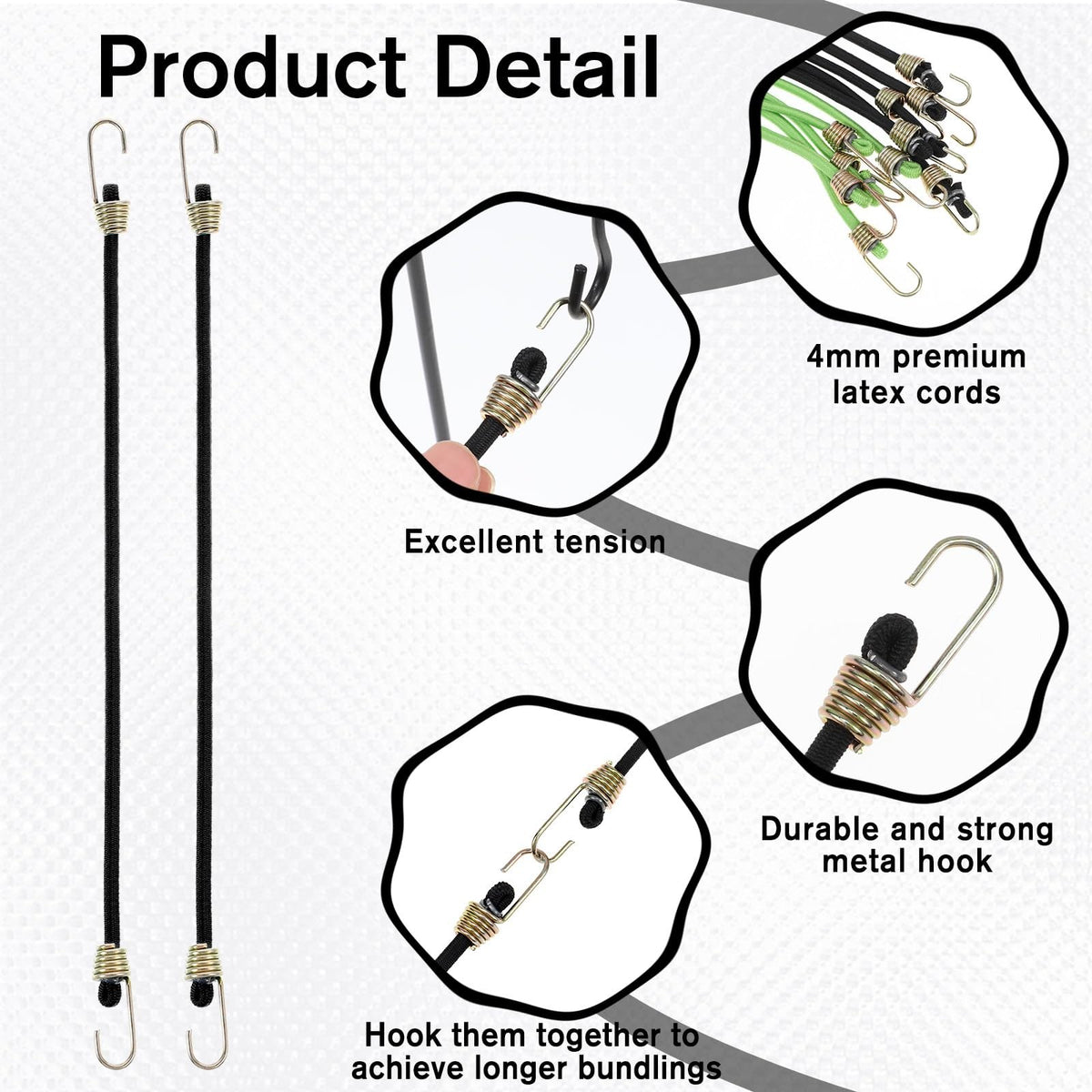 Mini Bungee Cords Set 10 Pack - 10 Inch Elastic Straps with Hooks