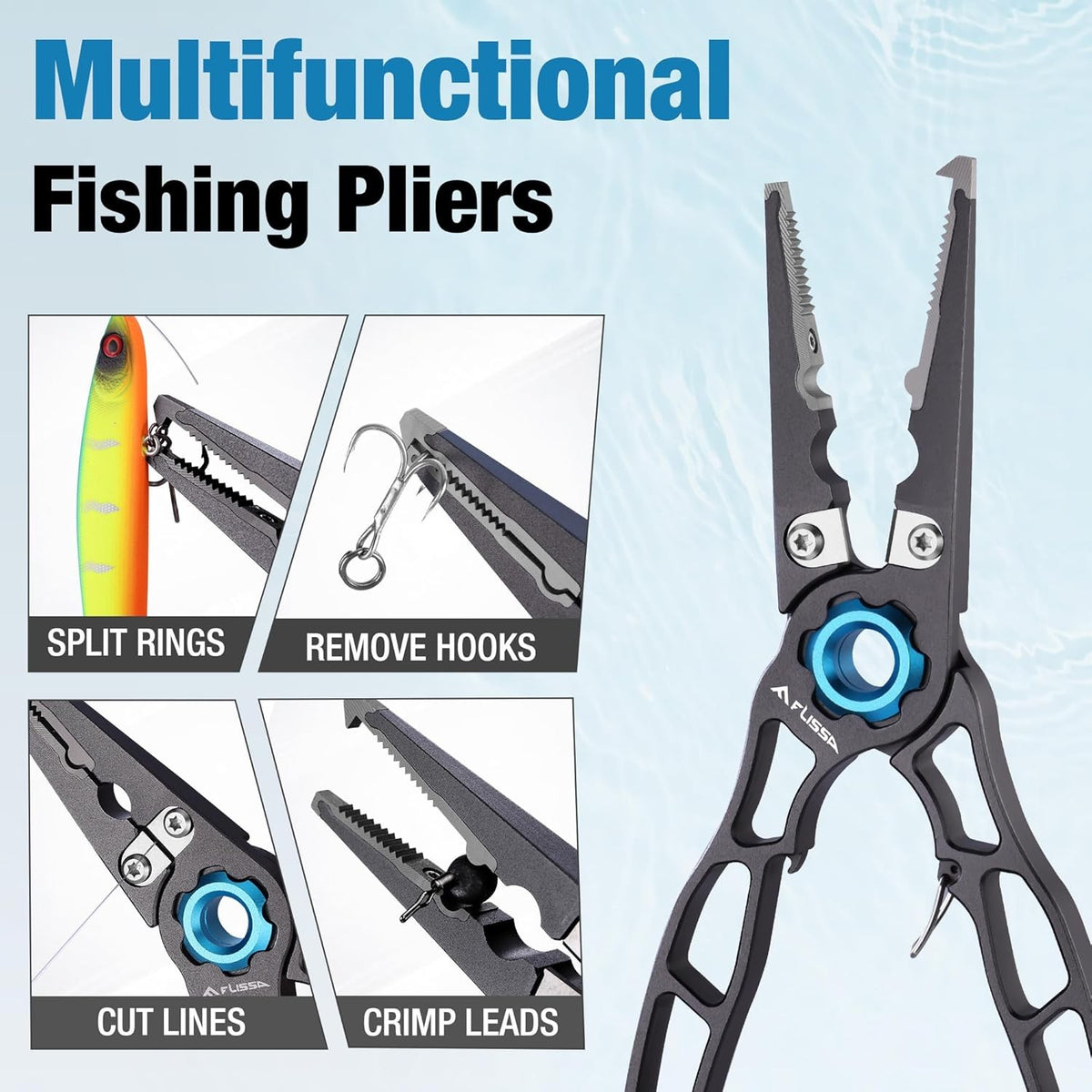 Lightweight Fishing Pliers with Tungsten Cutters & Safety Lock - Aluminum Handle