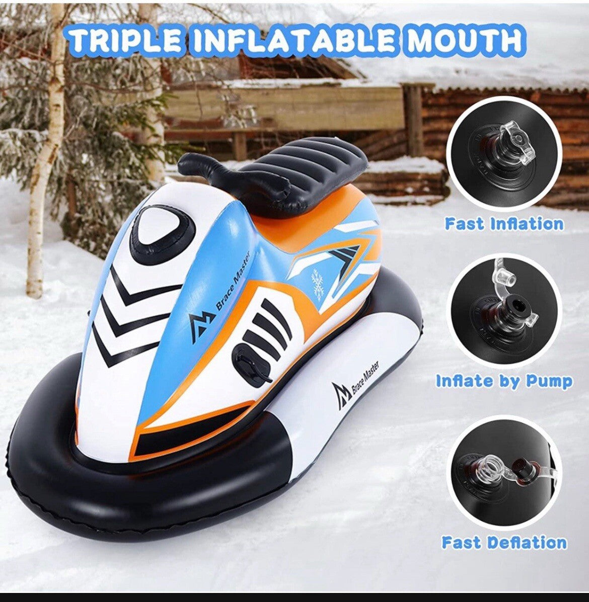 Inflatable Snowmobile Snow Sled - 71 Inch Giant Snow Tube for Kids & Adults