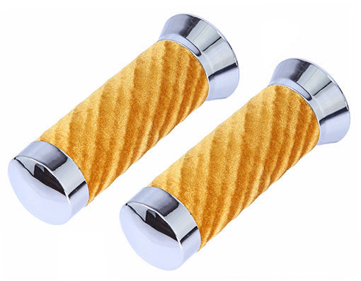 Lowrider Velour Handlebar Grips with Chrome or Gold Caps for Custom Bikes