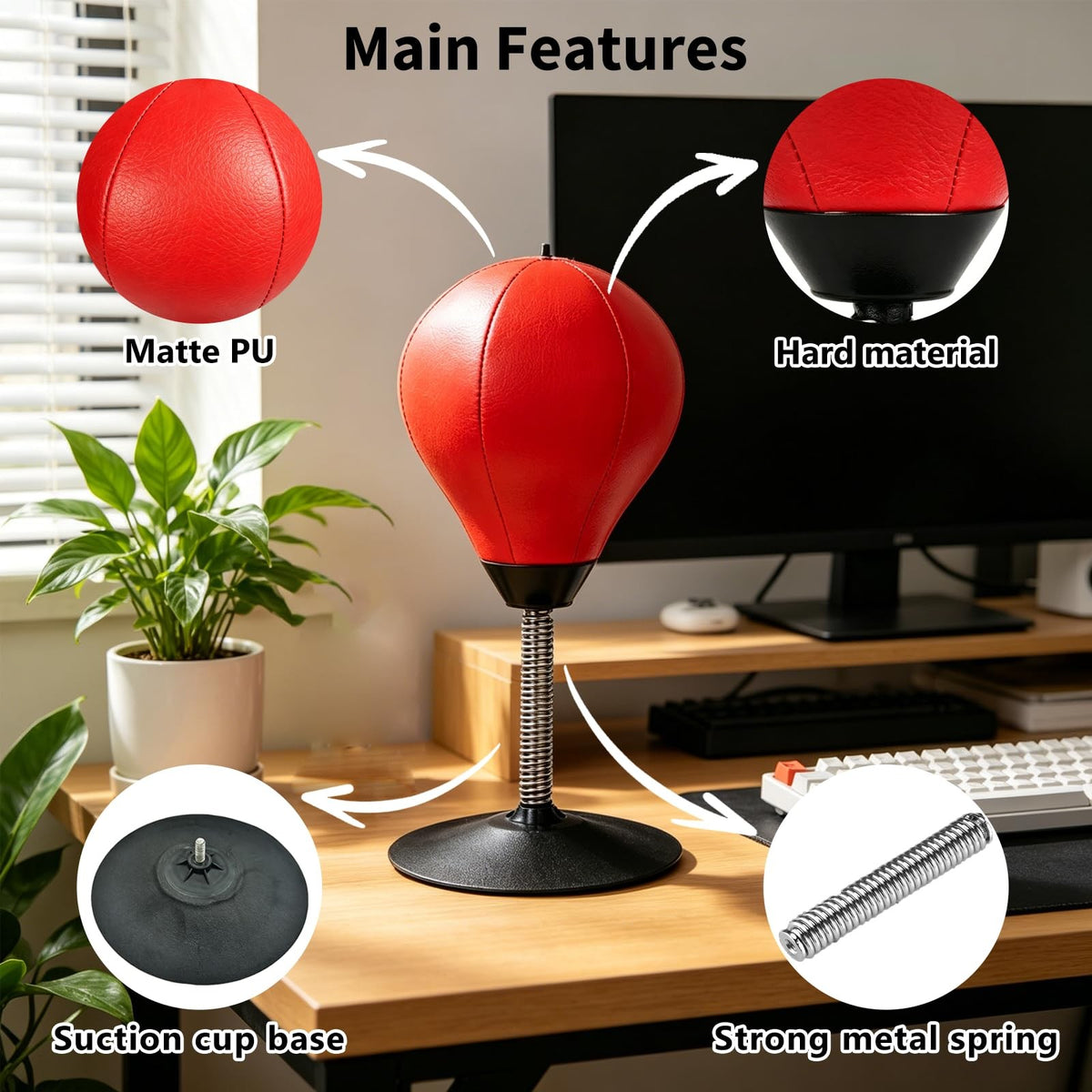 Desktop Stress Relief Punching Bag with Suction Cup - Office & Home Stress Buster