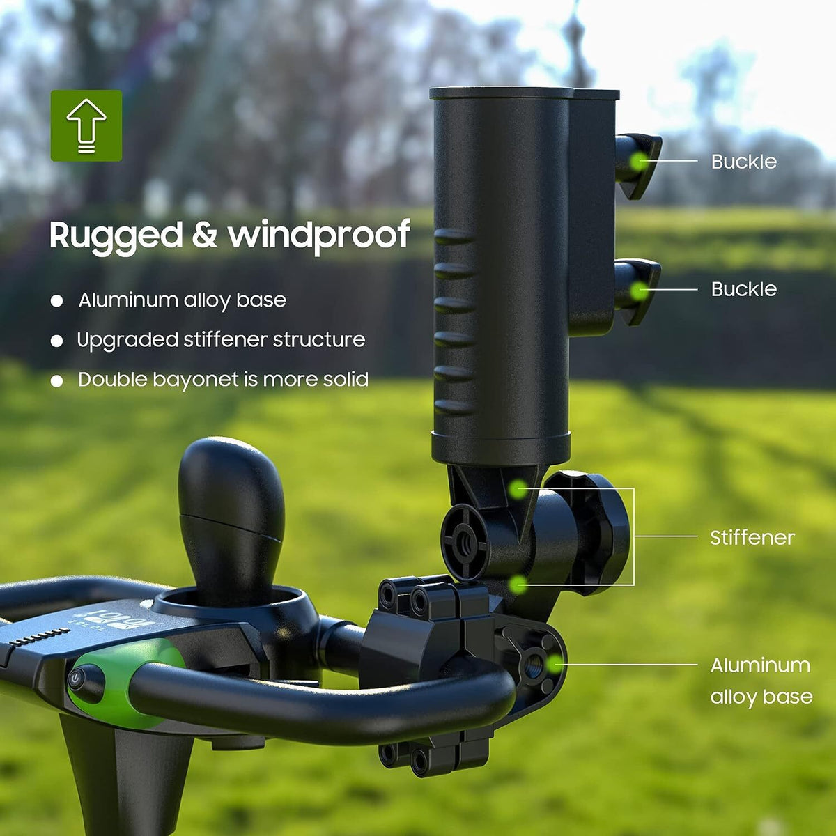 Heavy Duty Golf Push Cart Umbrella Holder - Universal Windproof Stand