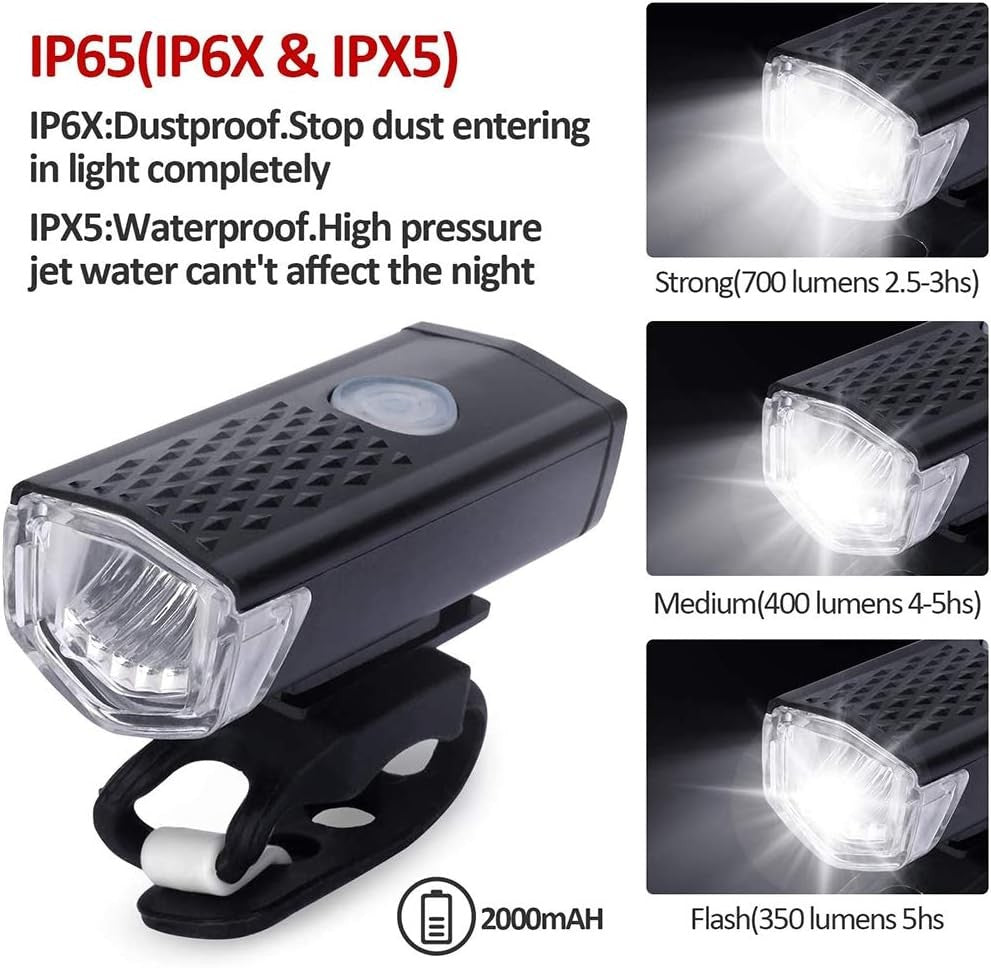USB Rechargeable Bicycle Headlight and Tail Light Set - Super Bright, Waterproof, 360° Visibility
