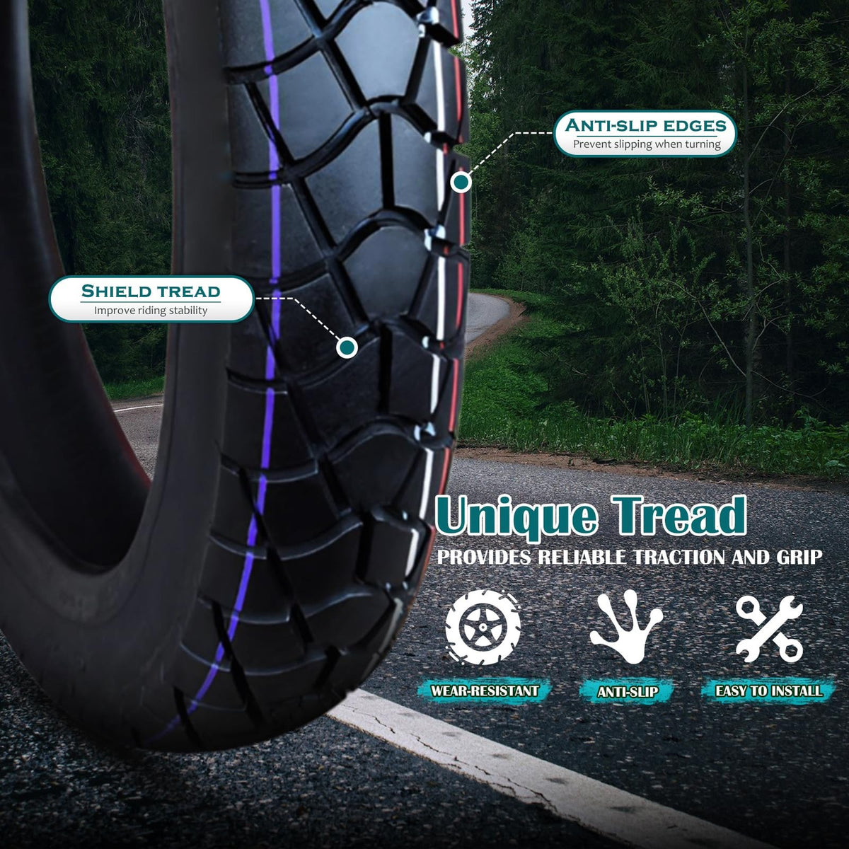 2.50-14 Bike Tire and Inner Tube - Street Tread, Fits 60/100-14, Tube Type