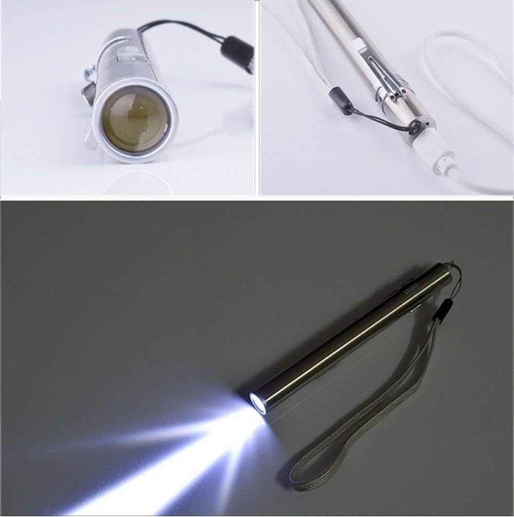 USB Rechargeable Mini LED Flashlight Stainless Steel Pen Light 1000 Lumens Pack