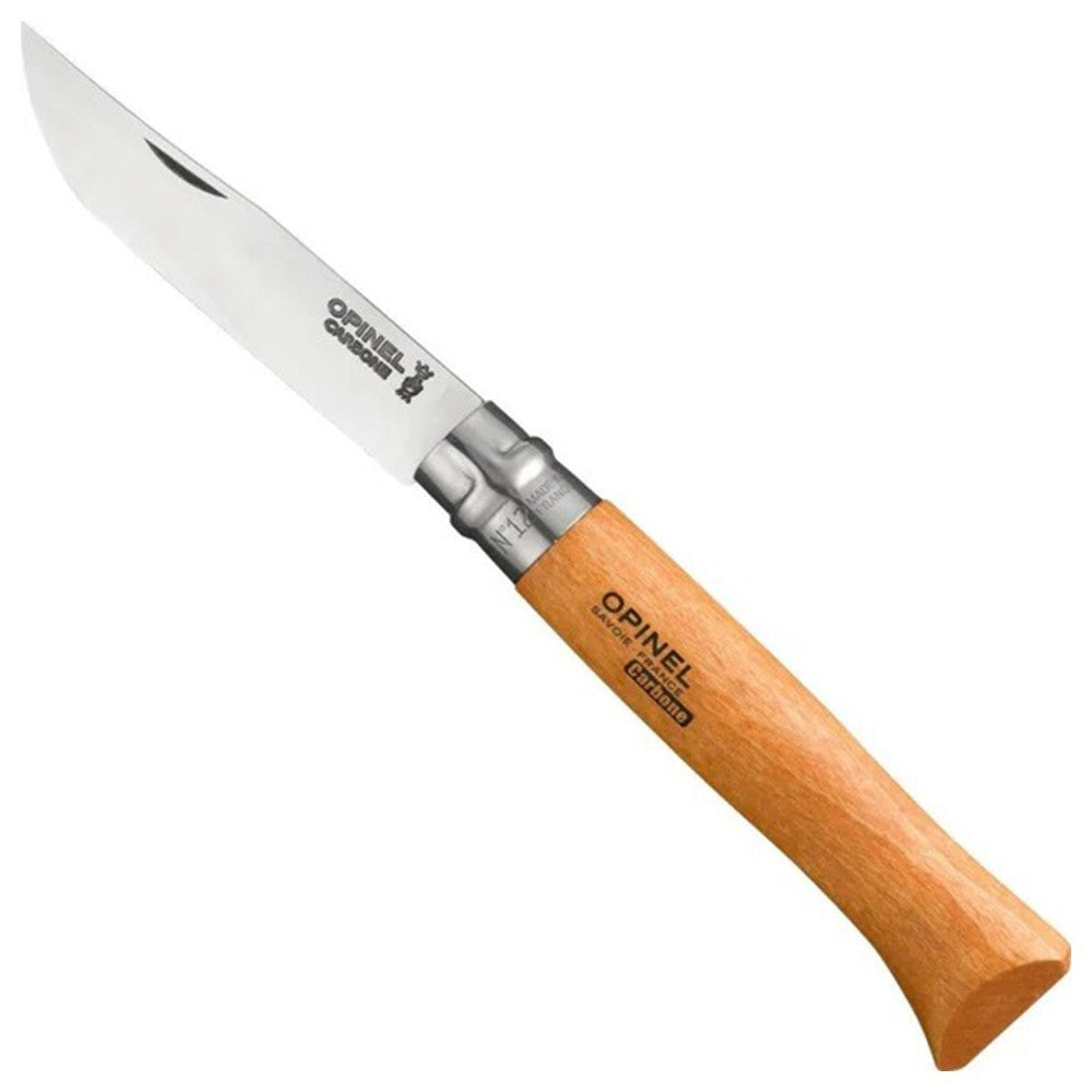 Opinel No. 12 Folding Knife with Beechwood Handle - 4.82-Inch Stainless or Carbon Steel Blade