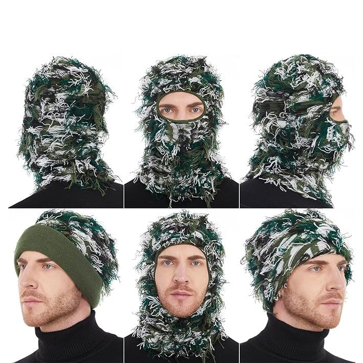 Distressed Knitted Full Face Ski Mask - Windproof Winter Hat for Men Women