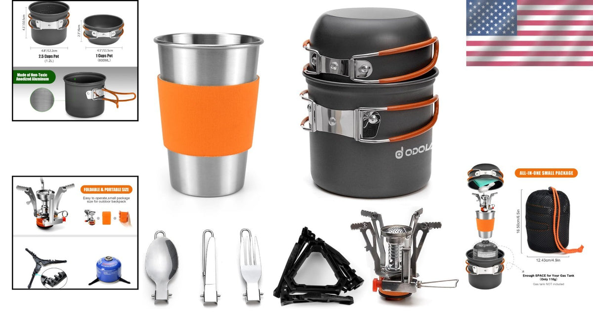 Backpacking Cooking Kit with Stove Pots Utensils & Storage Bags - Lightweight Portable Camp Cookware Set