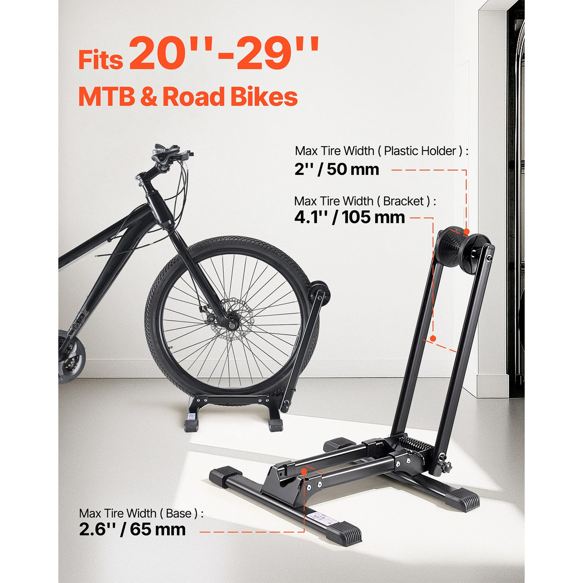 Collapsible Bicycle Stand for 20-29 Inch Mountain and Road Bikes - Portable Bike Rack