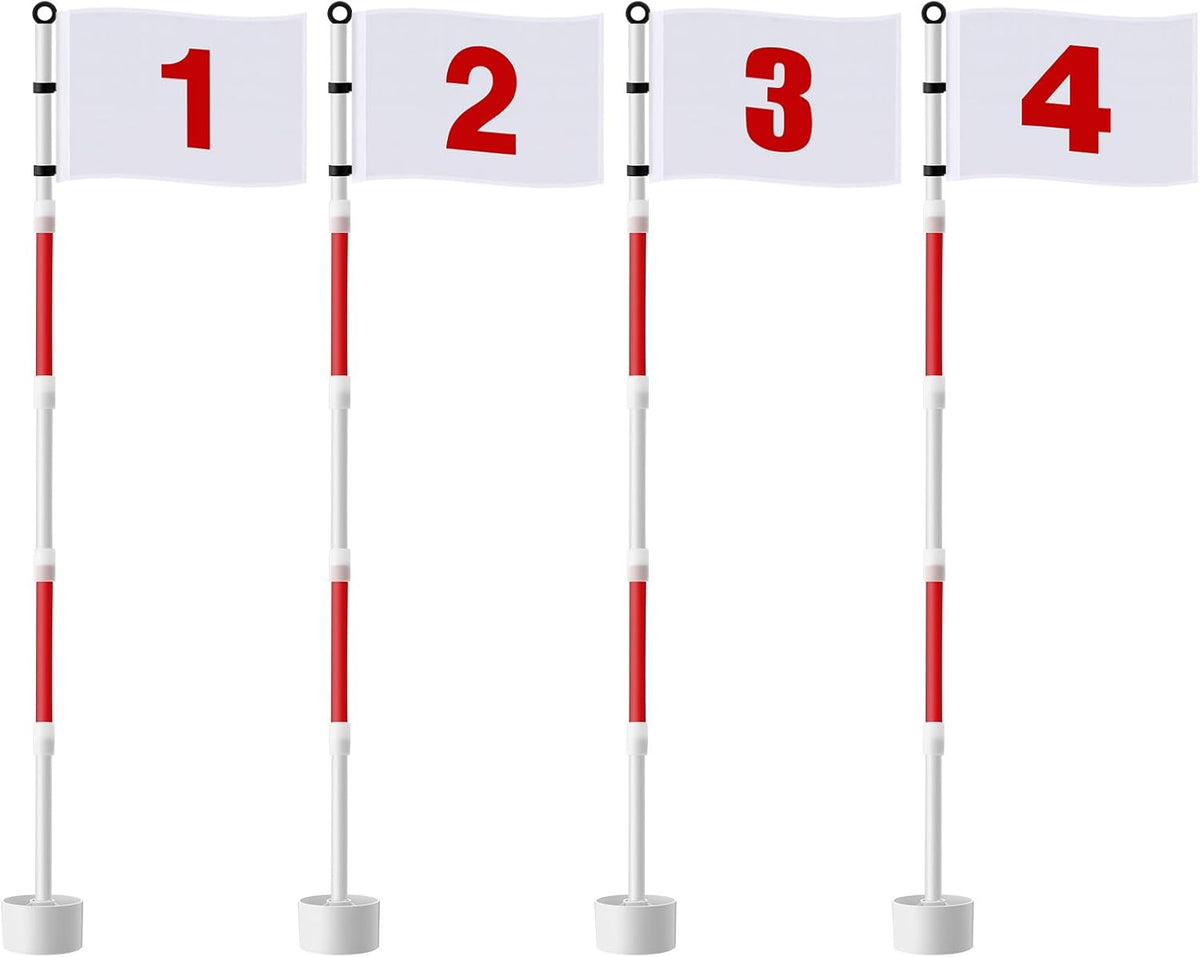 Golf Flagstick Set with 6Ft Flags and Hole Cups - 4 Pack for Green Practice