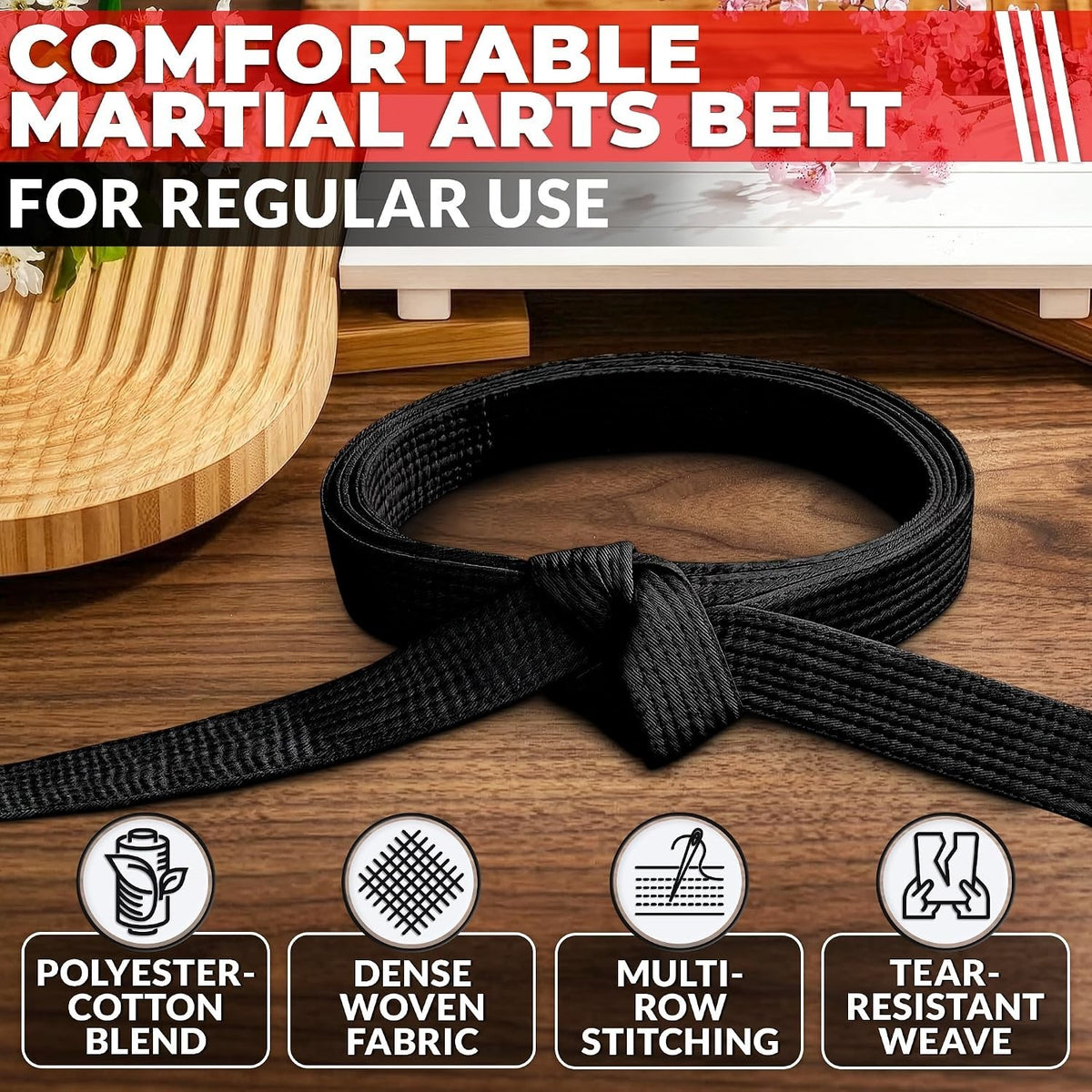 Martial Arts Belt for Women & Men - 86.6" & 104" Judo, Karate, BJJ, Taekwondo